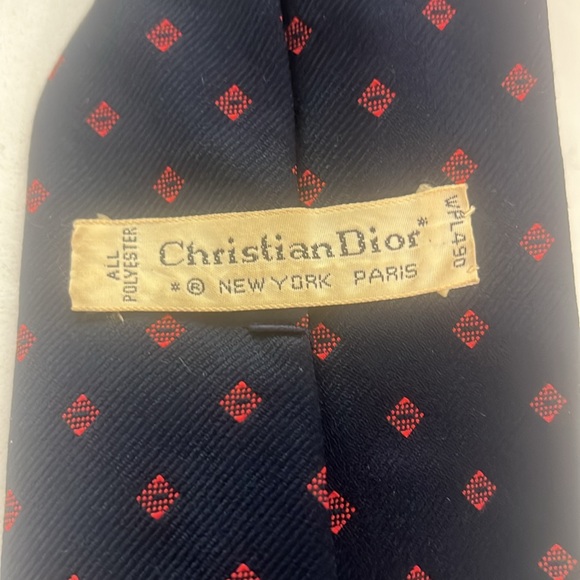 Christian Dior tie navy and red pattern - Picture 4 of 5